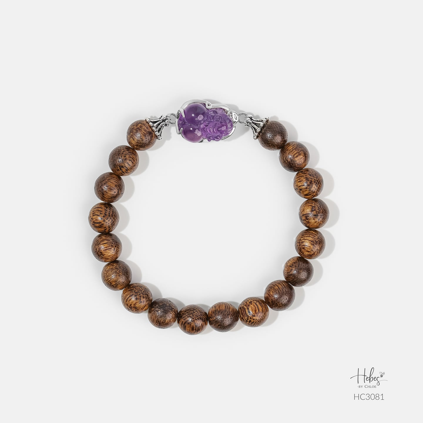 Vietnamese Agarwood Amethyst Pixiu Dragon Charm Bracelet HC3081